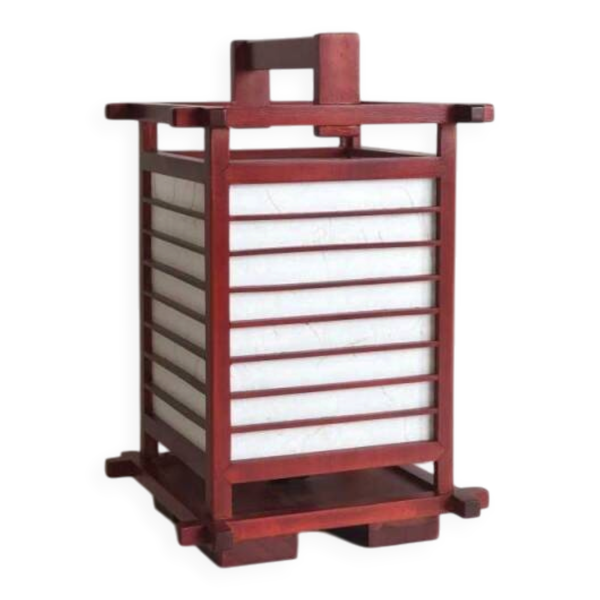 Red Japanese lamp in natural wood