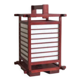Red Japanese lamp in natural wood