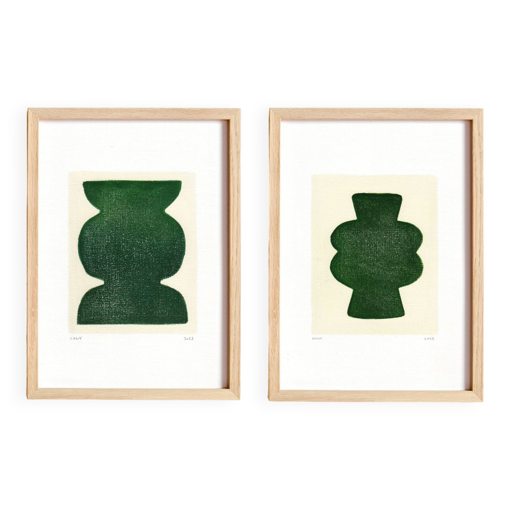 Duo of paintings on paper - pow and mood - dark green - signed eawy