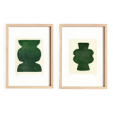 Duo of paintings on paper - pow and mood - dark green - signed eawy