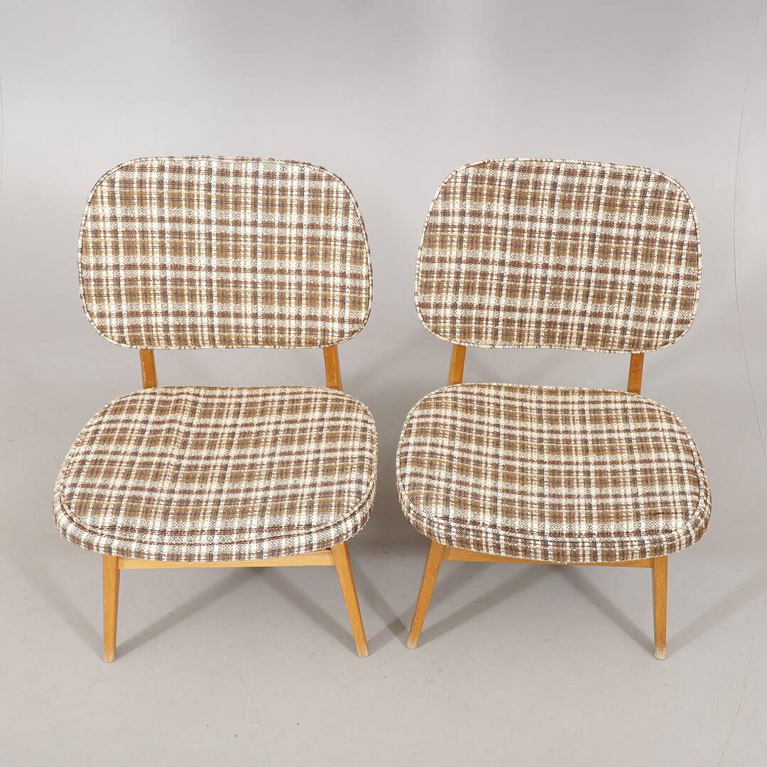 Pair of lounge armchairs in Scottish fabric 1950s Sweden