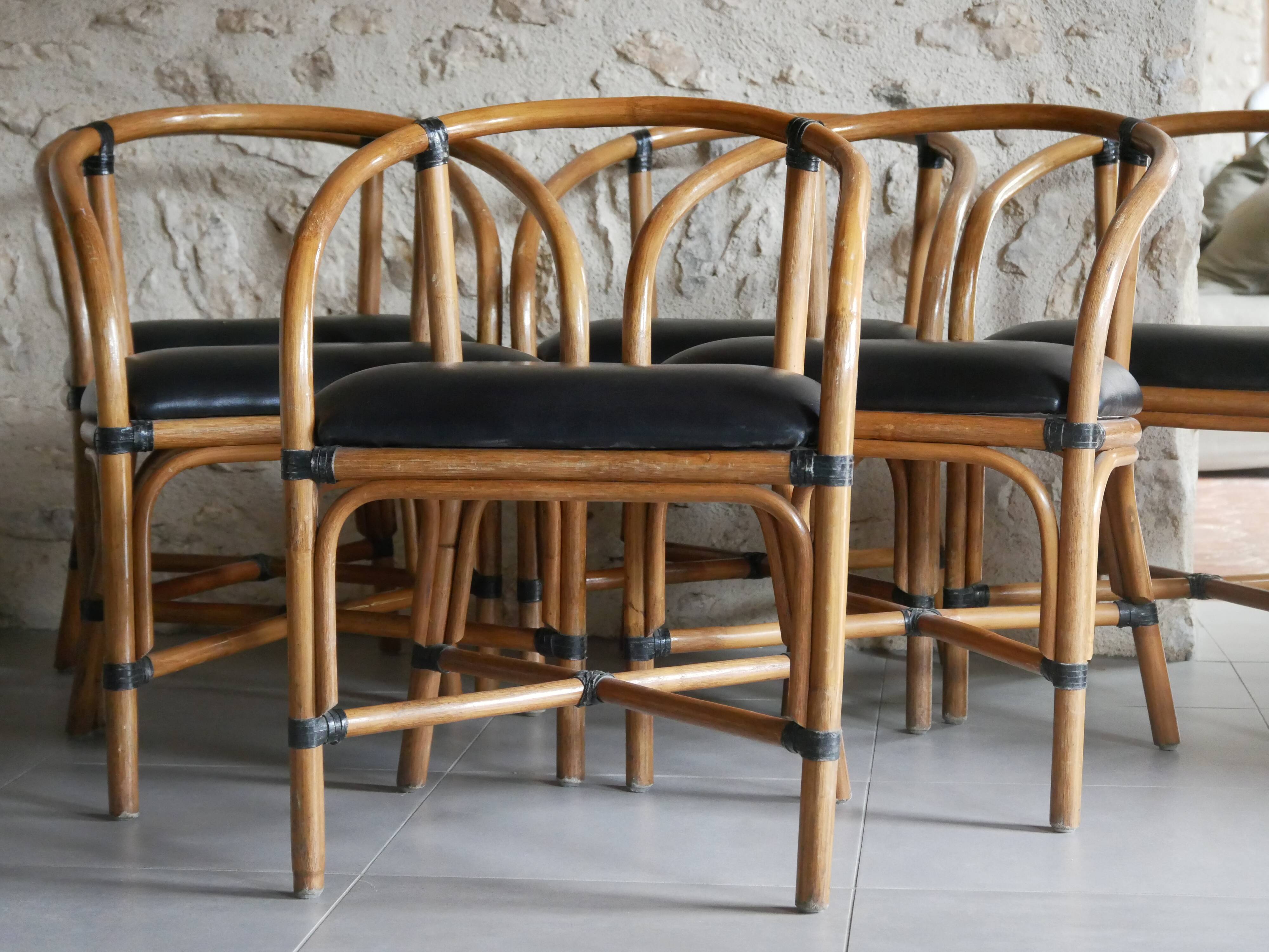 Chaises rotin assise simili cuir