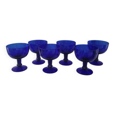 Coupes à Pied Vintage 70s-80s en Verre Bleu Cobalt