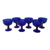 Vintage 70s-80s Stemmed Bowls in Cobalt Blue Glass