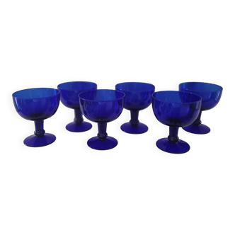 Vintage 70s-80s Stemmed Bowls in Cobalt Blue Glass
