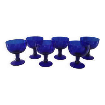 Vintage 70s-80s Stemmed Bowls in Cobalt Blue Glass