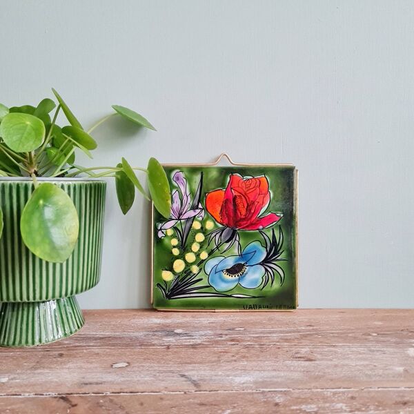 Carreau de céramique vintage Vallauris -  Décor Floral