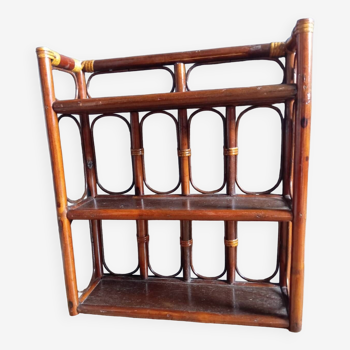 Turtle-colored wall shelf, in bamboo and rattan, 1960s