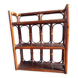 Turtle-colored wall shelf, in bamboo and rattan, 1960s