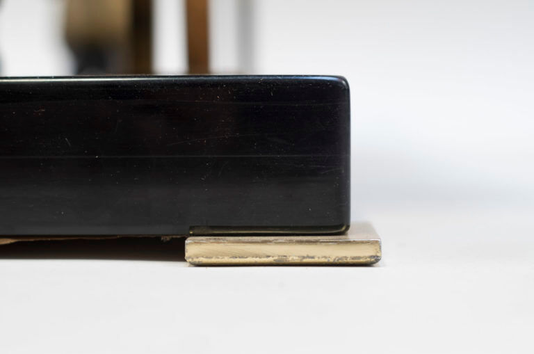 Coffee table in black hairspray, glass and gilded brass, 1970s