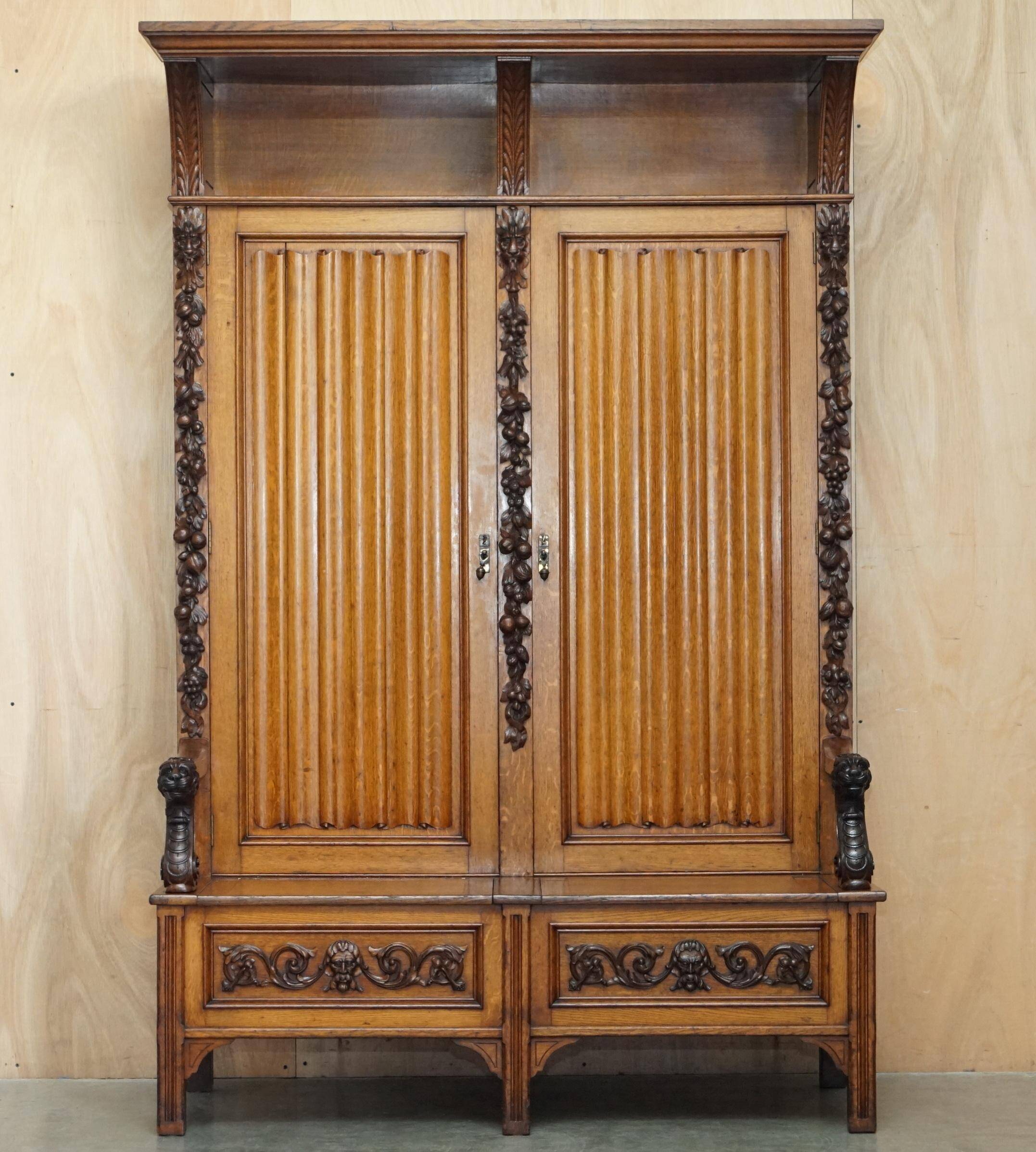 Victorian Antique Bacon Bench in Carved Walnut by Hampton & Sons