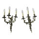 Pair of 3-Arm Wall Sconces – Louis XV / Rococo Style – Gilded Metal