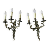 Pair of 3-Arm Wall Sconces – Louis XV / Rococo Style – Gilded Metal