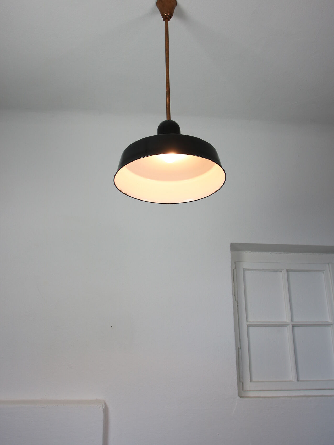 Black industrial enamel pendant light Vintage from Emo, 1960s