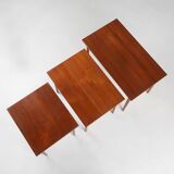 Set of 3 teak wood scandinavian nesting tables, Denmark, 1960s