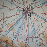 Former School poster Rossignol of the 50s map of France train railways planes