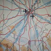 Rossignol school poster from the 50s map of France train railways planes