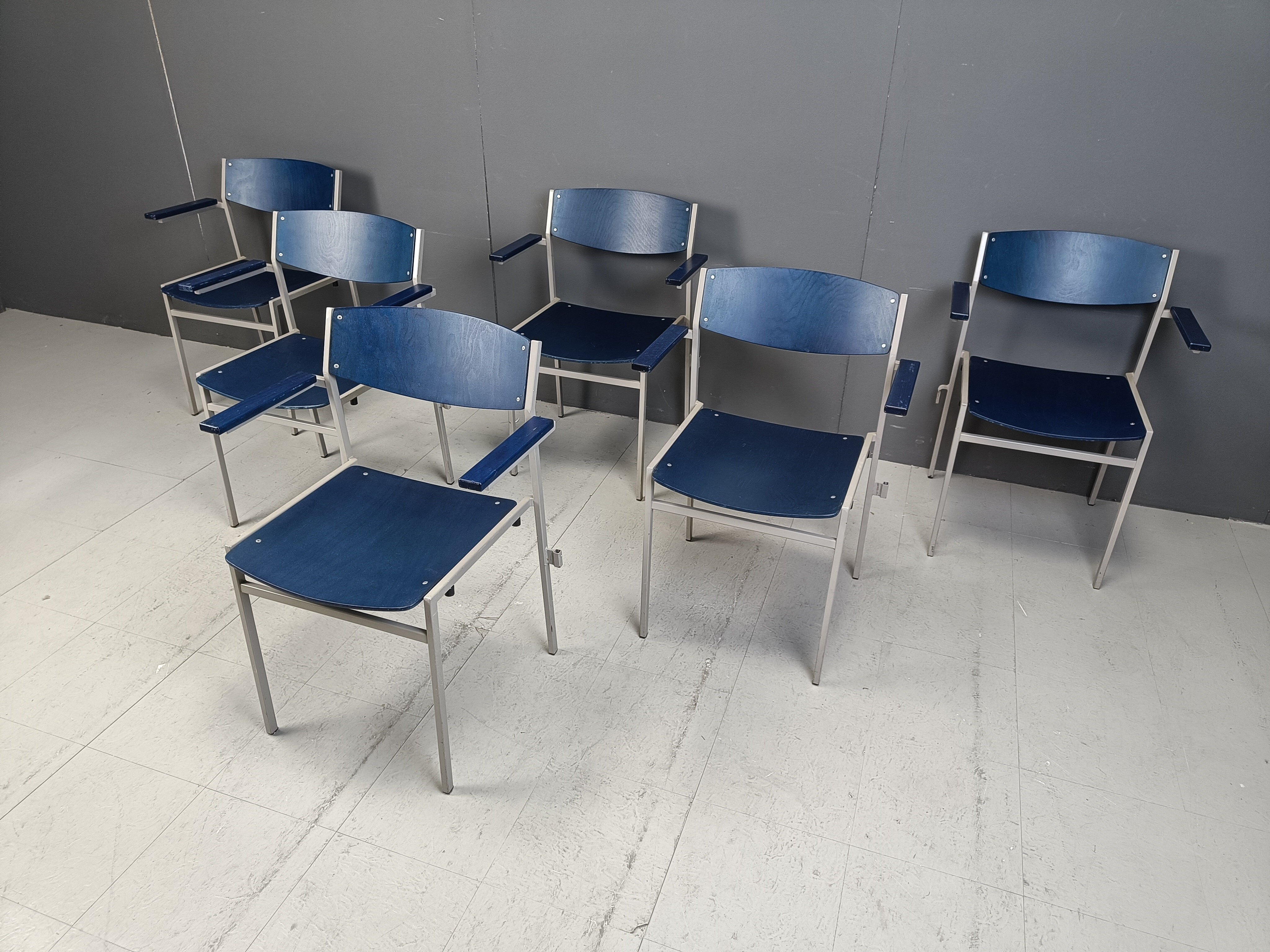 Minimalist metal and plywood stackable armchairs by Gijs Van Der Sluis