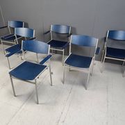 Minimalist metal and plywood stackable armchairs by Gijs Van Der Sluis