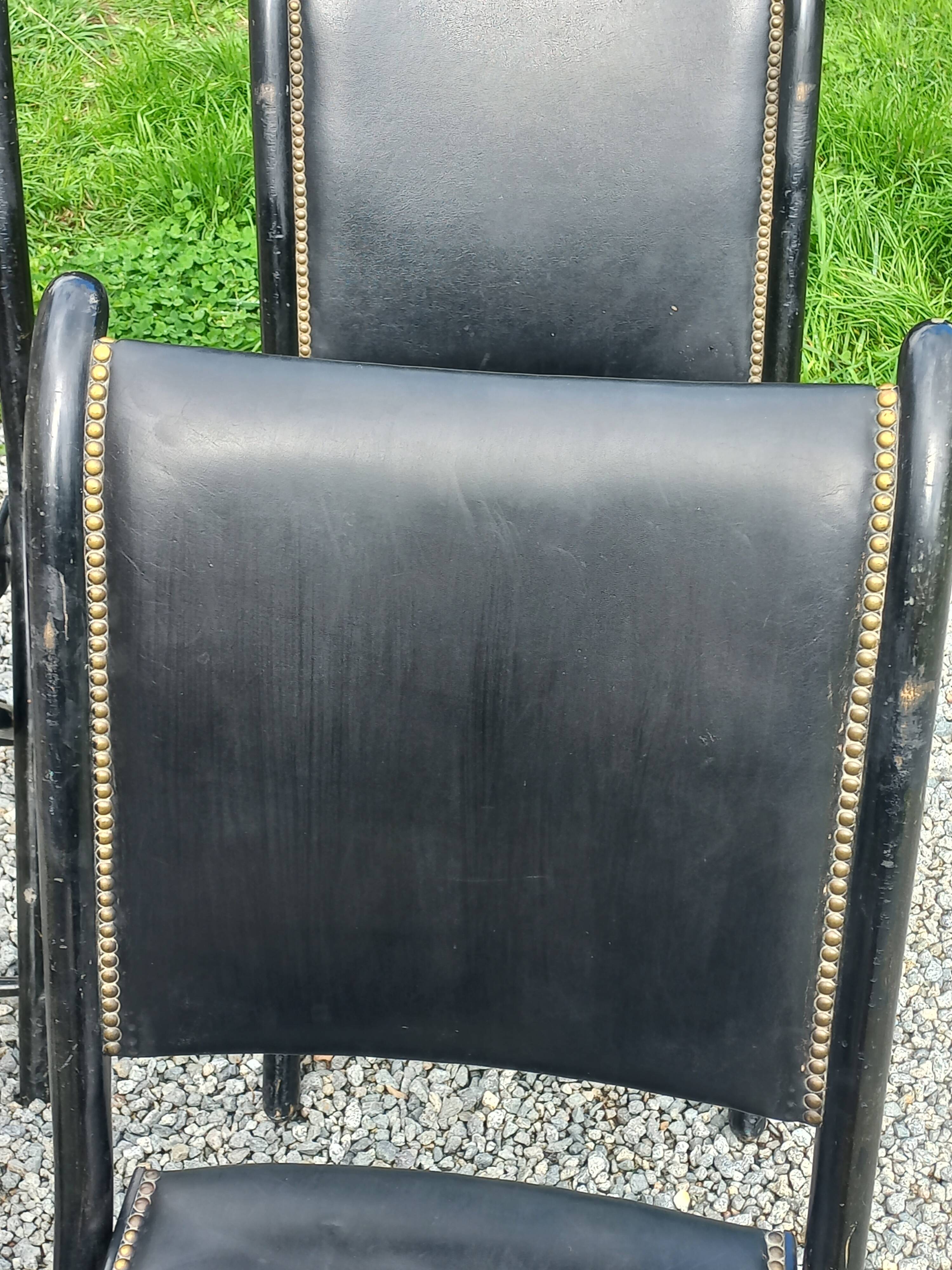 Set of 6 folding chairs, 70s design, 3 leather, 3 moleskin