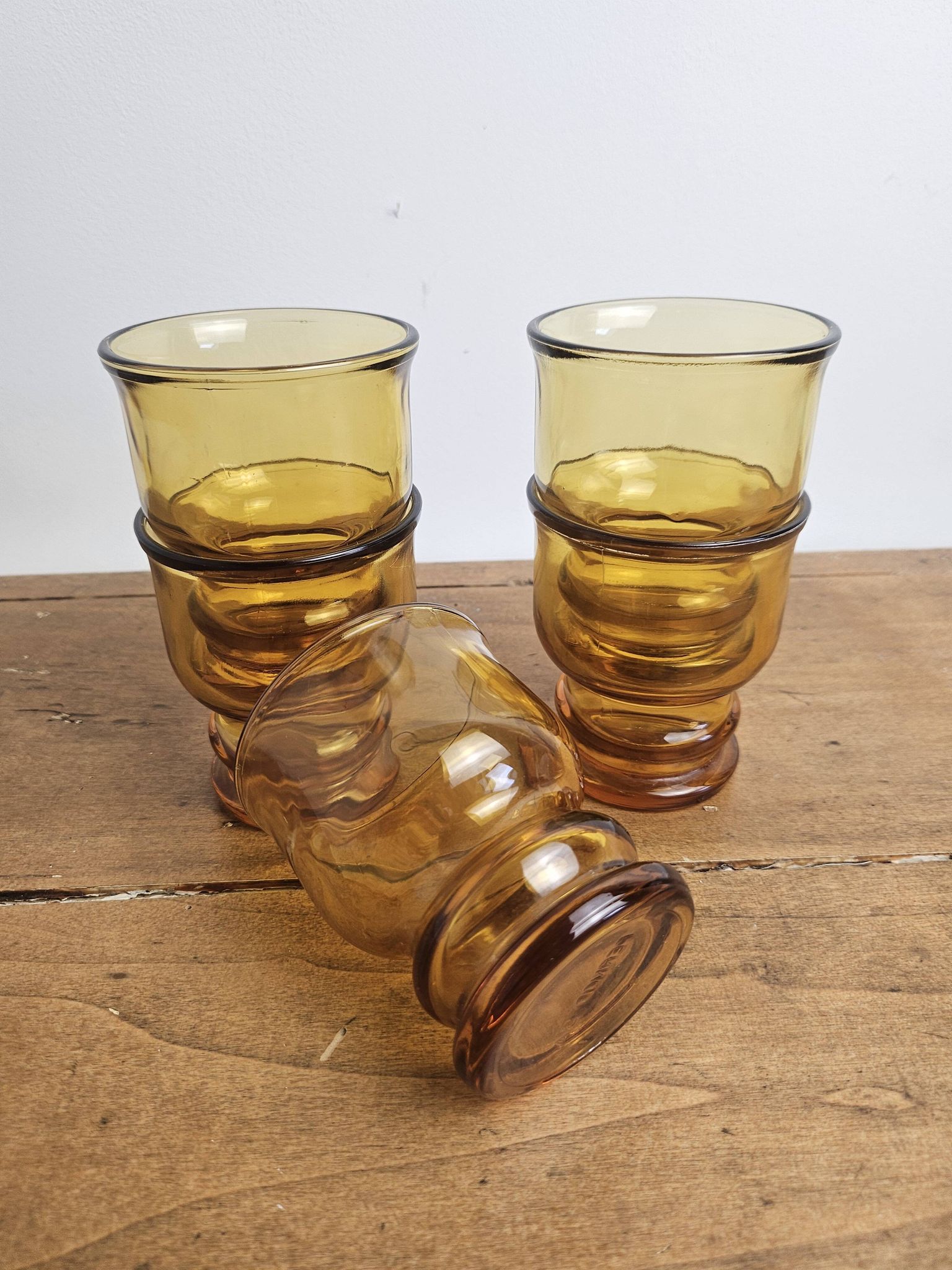 Vintage lot of 5 amber Pernod Verres from the 1970s bistro.