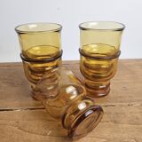 Vintage lot of 5 amber Pernod Verres from the 1970s bistro.
