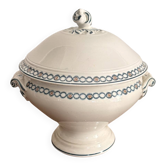 Antique Soup Tureen Vegetable Dish Faience Longwy Henri II Style Geometric Frieze
