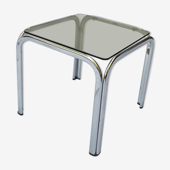 Square coffee table chromed metal and smoked glass