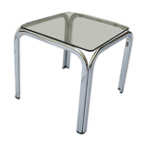 Square coffee table chromed metal and smoked glass