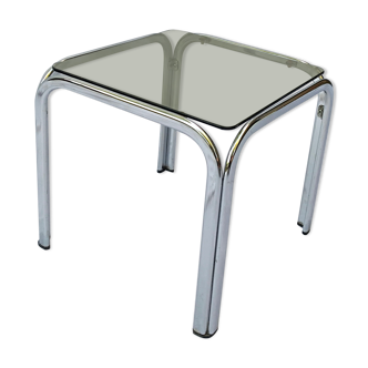 Square coffee table chromed metal and smoked glass