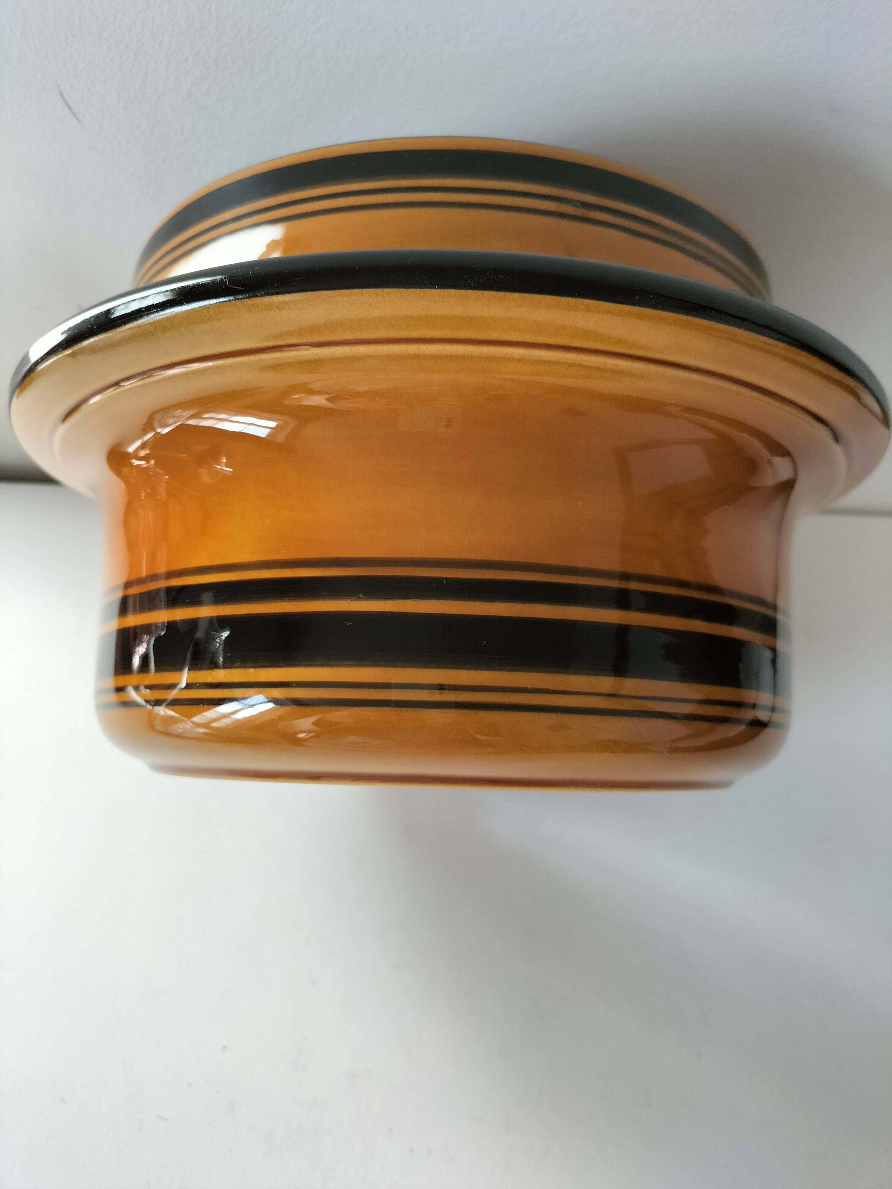 Vintage Luwasa cache-pot in brown caramel and black, ceramic, 1975