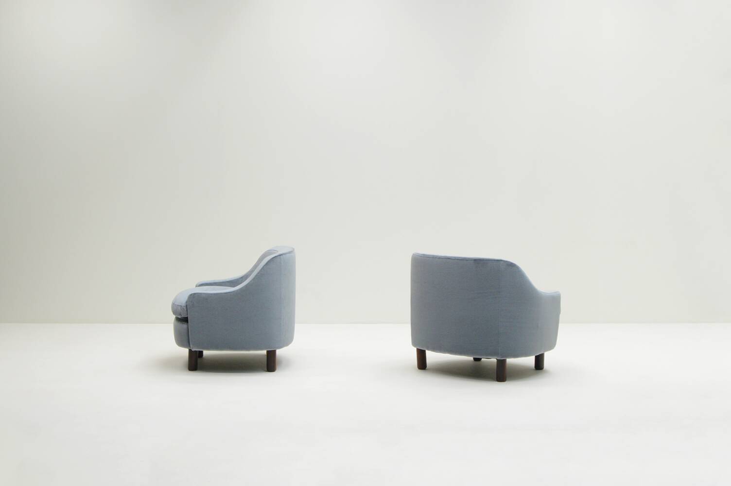 Set of 2 ice blue Mohair lounge chairs, 1950s Italy.