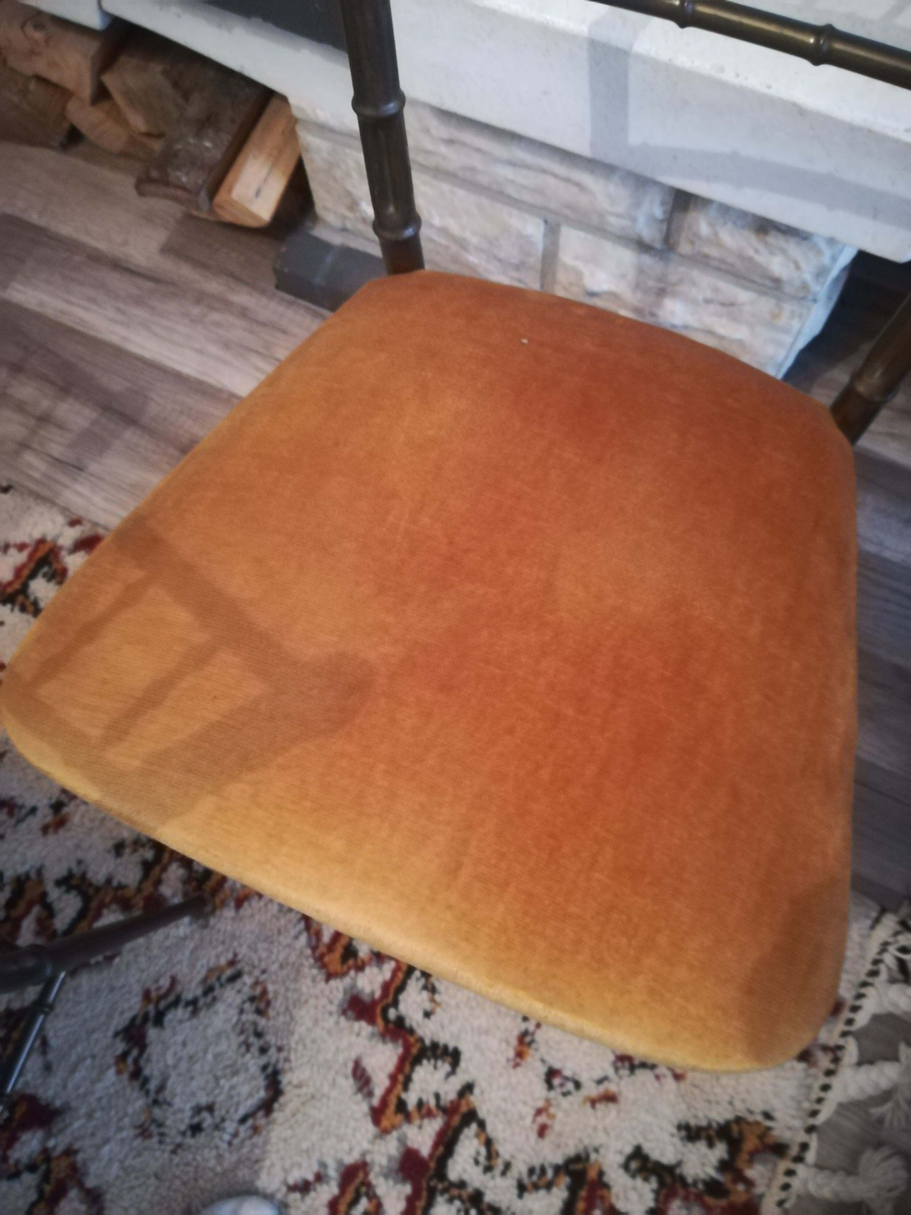Suite de 4 chaises faux bambou laiton hollywood regency jaune moutarde