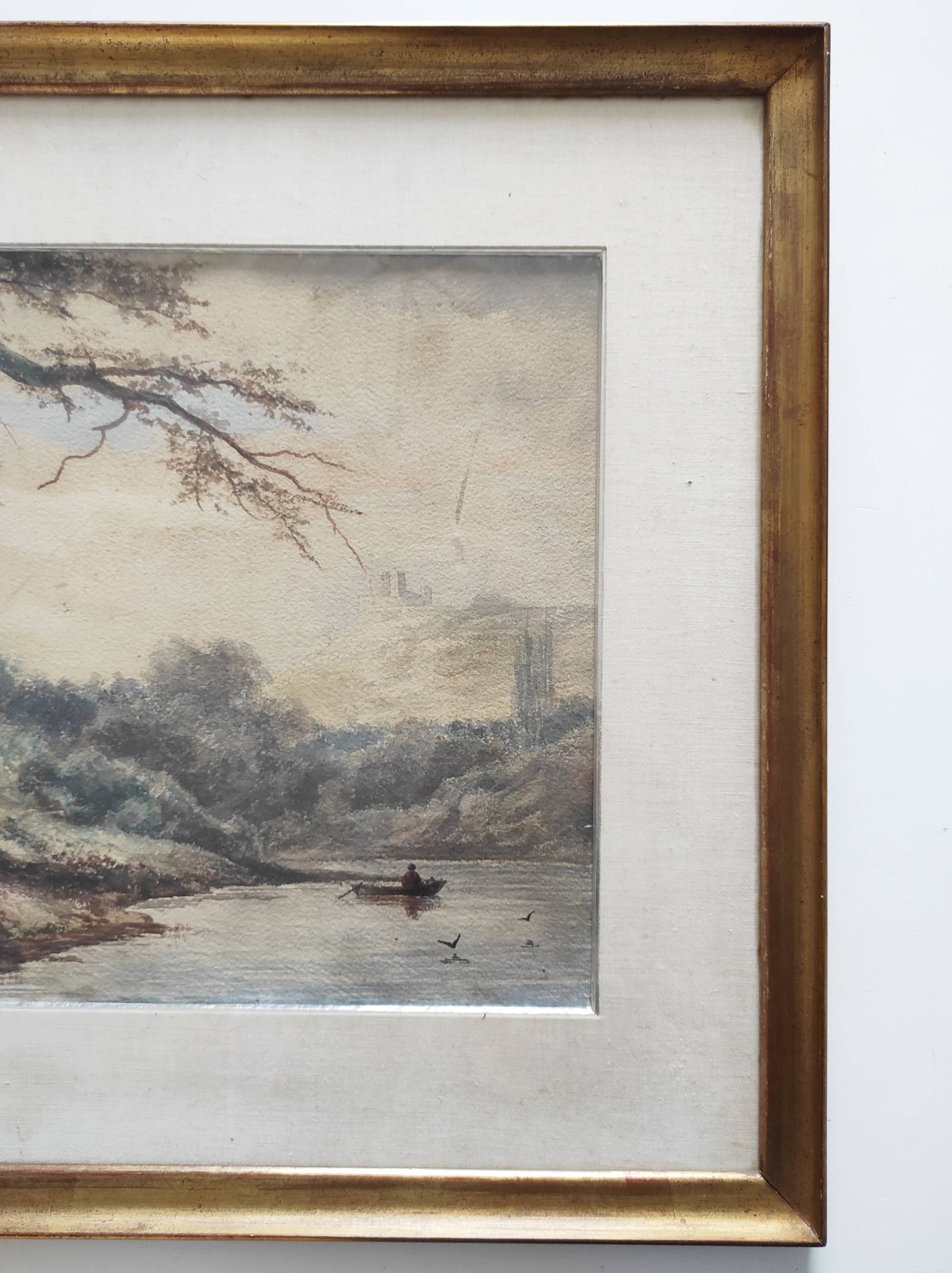 View of a Lake, 19th Century Framed Watercolor