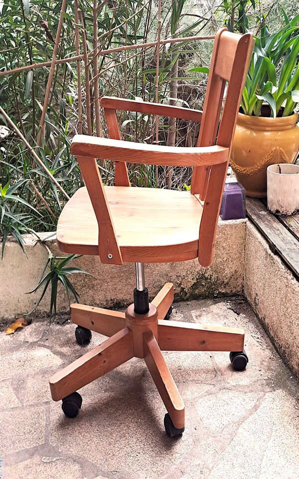 Chaise Bureau réglable bois clair vernissé 1980 . chaise vendue à l'unité