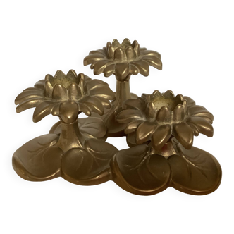 Brass flower trio candle holder