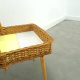 Rattan vintage tray on legs with yellow formica, fruit basket