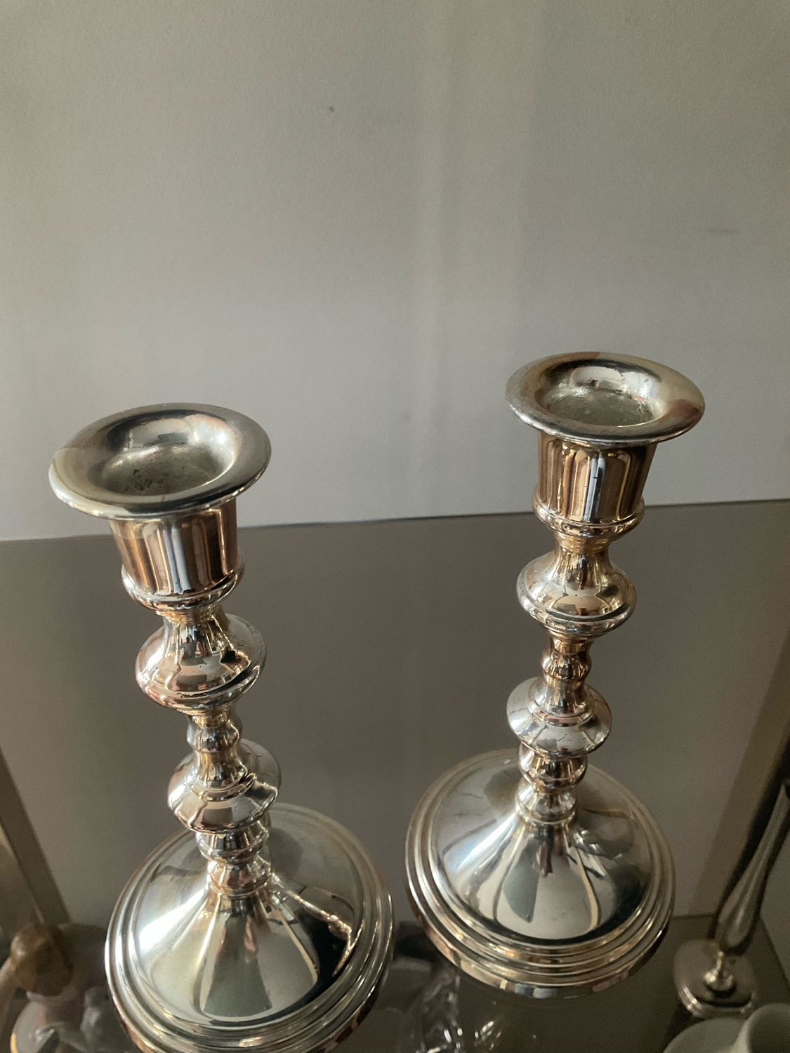 Pair of vintage silver metal candle holders