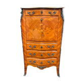 Old French secretary in bronze and wood marquetry.