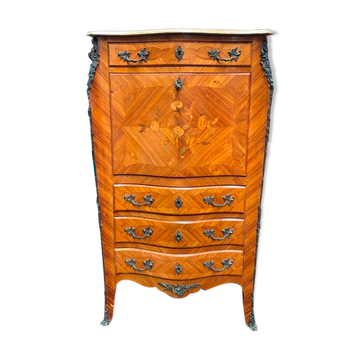 Old French secretary in bronze and wood marquetry.