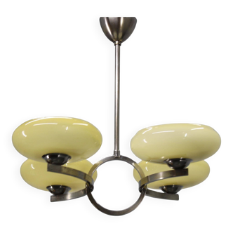 Art Deco nickel chandelier with champagne glass, Czechoslovakia 1930s