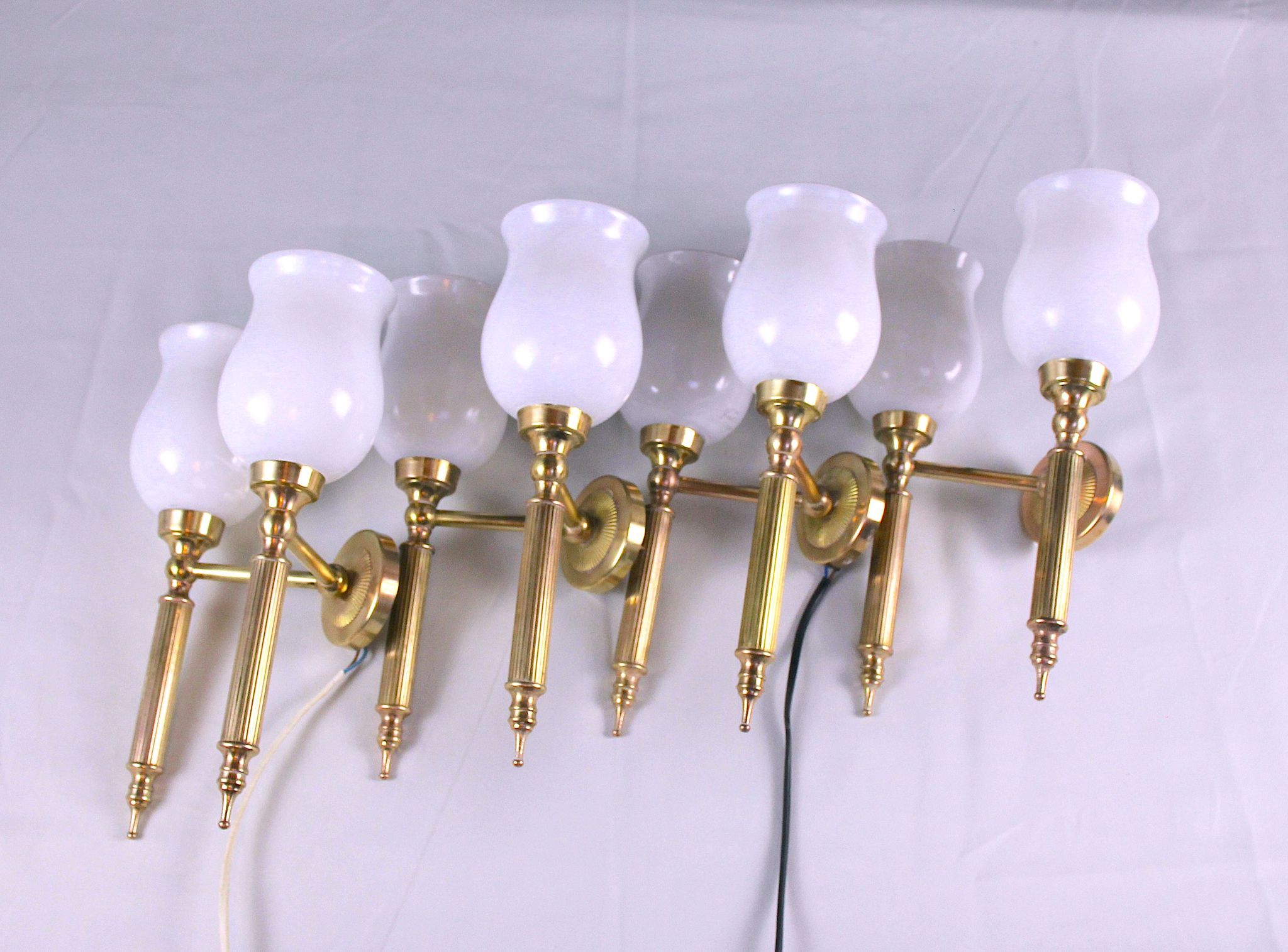 Pair, Neo-Classic Wall Sconces, with Original Tulip Opaline, Maison Jansen France Mid-Century