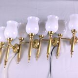Pair, Neo-Classic Wall Sconces, with Original Tulip Opaline, Maison Jansen France Mid-Century