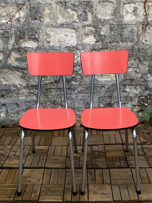 Paire de chaises Formica rouge Roc 1960