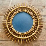 Miroir soleil en rotin authentique 60s