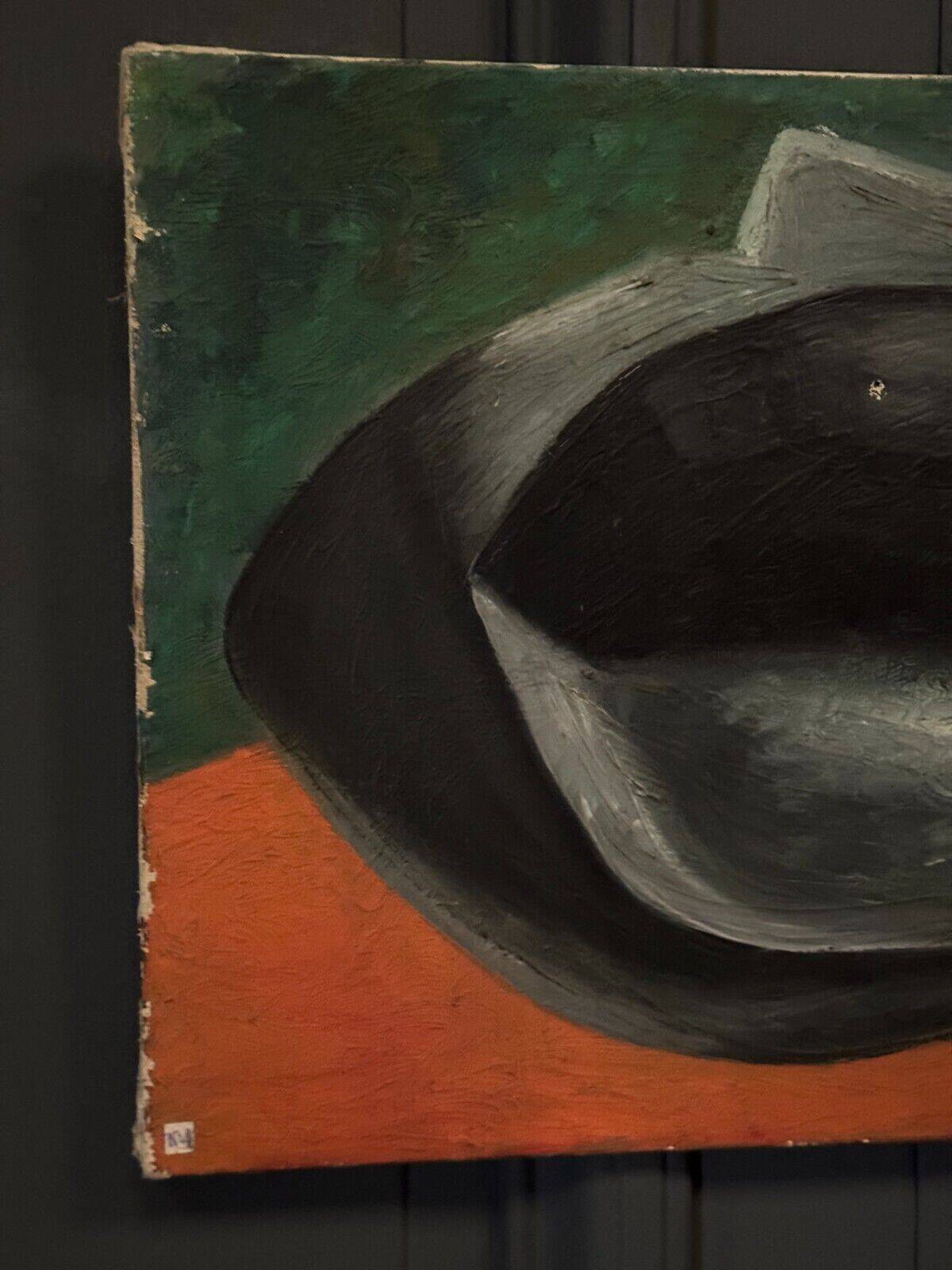 Oil on canvas by A. Gareau 1959 still life with ceramics