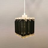Old Swedish lamp made of metal and smoked solid glass pieces.