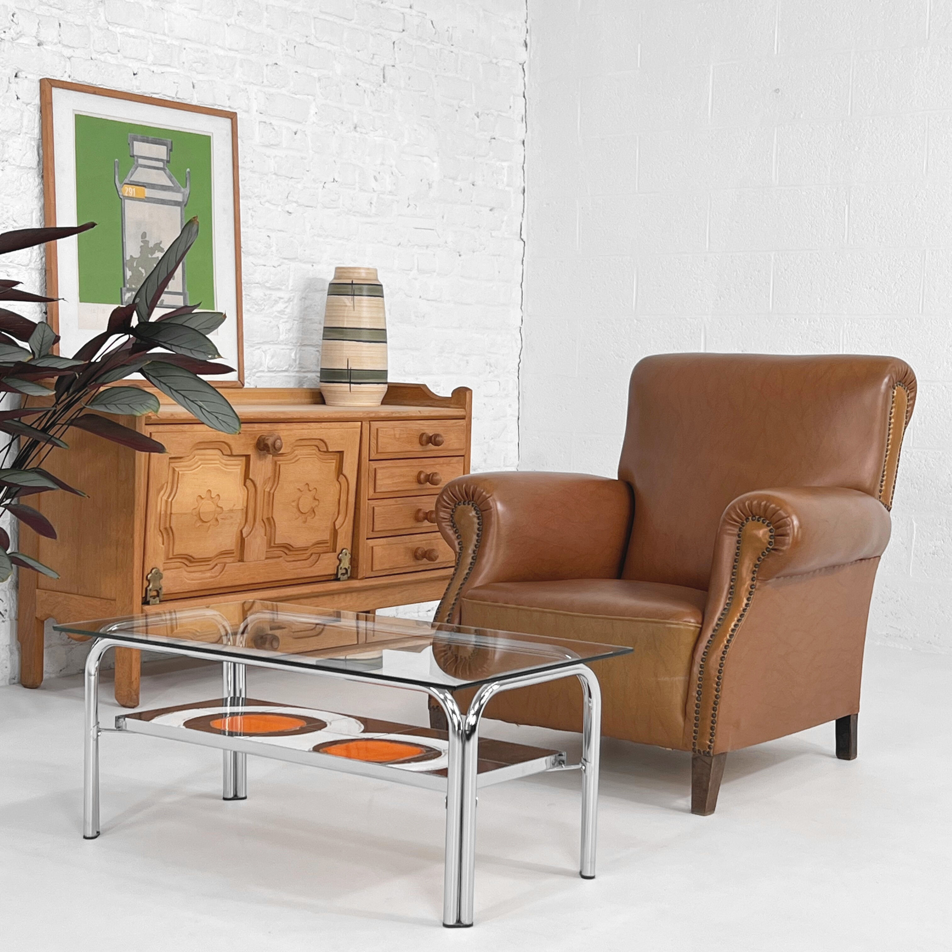 Coffee table of the 60s - 70s in ceramic, chrome and glass