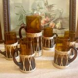 Amber glass and wicker lemonade set