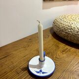 Bougeoir céramique blanc avec fleurs bleues